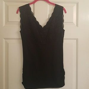 Black v-neck tank with lace detail